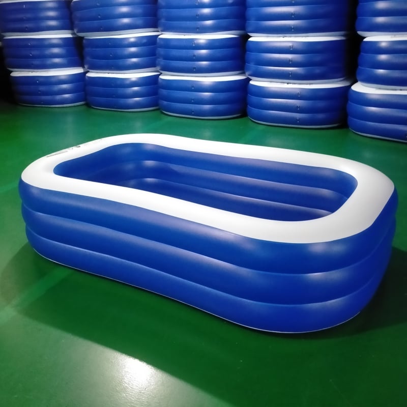 Piscină gonflabilă pentru copii, pentru uz casnic, cu zonă de mingi și design pătrat albastru-alb pentru exterior