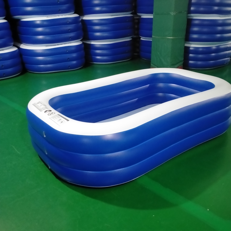 Piscină gonflabilă pentru copii, pentru uz casnic, cu zonă de mingi și design pătrat albastru-alb pentru exterior