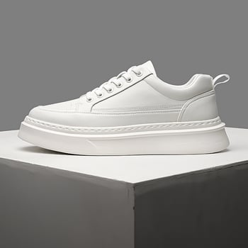 Pantofi sport albi pentru bărbați, respirabili, sneakers casual cu talpă groasă și șireturi