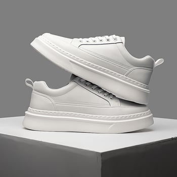 Pantofi sport albi pentru bărbați, respirabili, sneakers casual cu talpă groasă și șireturi