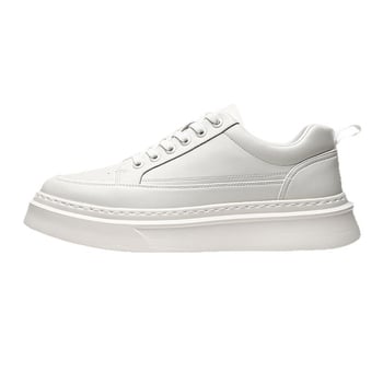 Pantofi sport albi pentru bărbați, respirabili, sneakers casual cu talpă groasă și șireturi