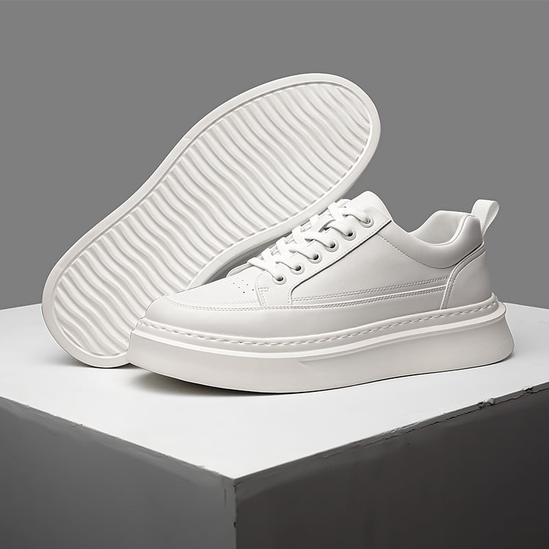 Pantofi sport albi pentru bărbați, respirabili, sneakers casual cu talpă groasă și șireturi