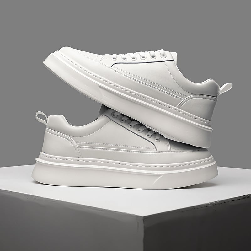Pantofi sport albi pentru bărbați, respirabili, sneakers casual cu talpă groasă și șireturi