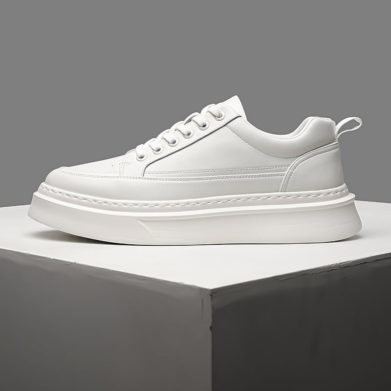 Pantofi sport albi pentru bărbați, respirabili, sneakers casual cu talpă groasă și șireturi