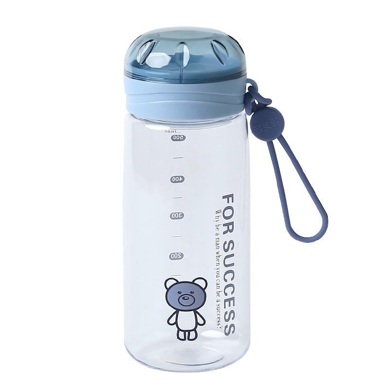 Sticlă de apă cu design desen animat, cu șnur de purtare, scară de măsură, filtru din plasă, recipient din plastic, pentru elevi, bidon sport, rezistentă la căldură și cădere.