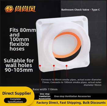 Ventilátor do kúpeľne so spätnou klapkou a spätnou klapkou, hadica 80 mm a výfukové potrubie 100 mm