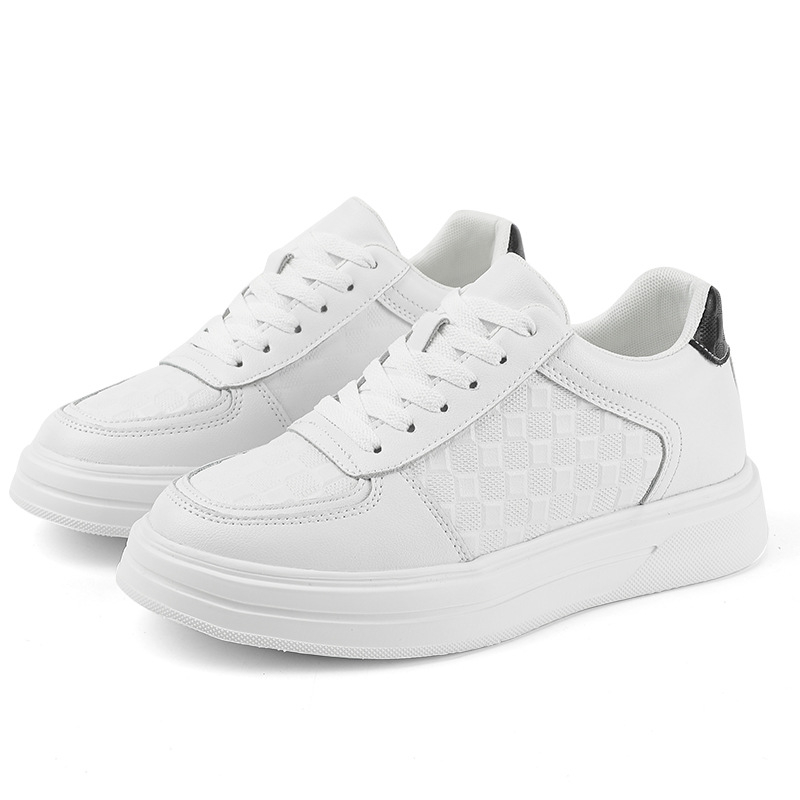 Adidași bărbați de toamnă, respirabili, în stil coreean, cu textură embossată, înălțare invizibilă a înălțimii, talpă groasă, albi, pentru activități sportive și casual.