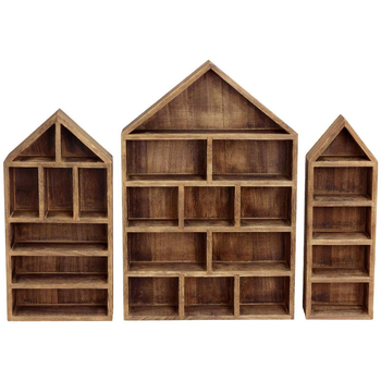 Suport de afișare pentru figurine, montat pe perete, din lemn, cu cinci etaje – design minimalist