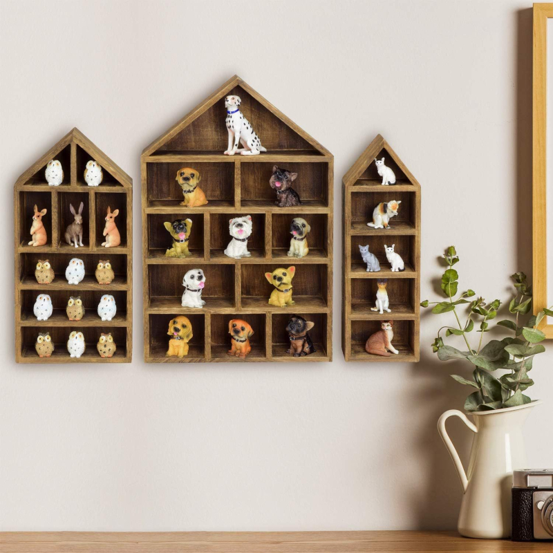Suport de afișare pentru figurine, montat pe perete, din lemn, cu cinci etaje – design minimalist