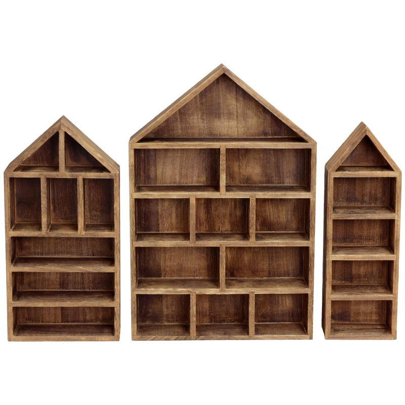 Suport de afișare pentru figurine, montat pe perete, din lemn, cu cinci etaje – design minimalist