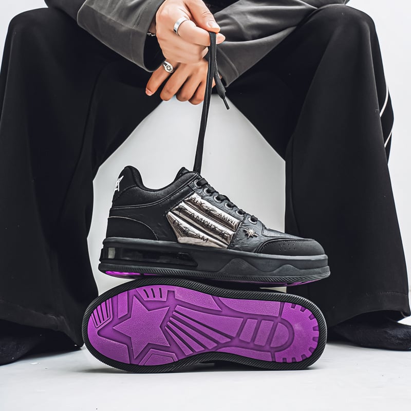 Adidași sport negri pentru bărbați, talpă groasă și talpă cu creștere a înălțimii, inspirat de pantofi de barcă, model cu stele, încălțăminte casual sport