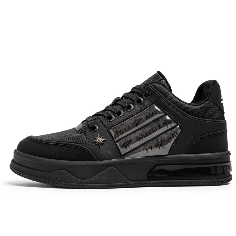 Adidași sport negri pentru bărbați, talpă groasă și talpă cu creștere a înălțimii, inspirat de pantofi de barcă, model cu stele, încălțăminte casual sport