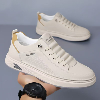 Adidași albi din PU pentru bărbați, confortabili, casual, talpă de cauciuc antiderapant