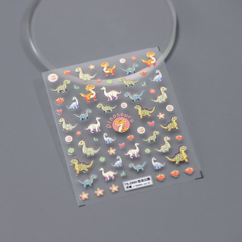 Stickere cu relief pentru unghii, cu bază adezivă, subțiri, transparente, decor drăguț pentru manichiură TS-2984 Parcul Dinozaurilor