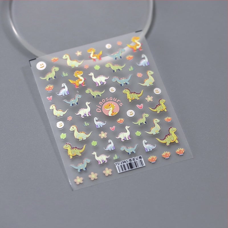 Stickere cu relief pentru unghii, cu bază adezivă, subțiri, transparente, decor drăguț pentru manichiură TS-2984 Parcul Dinozaurilor