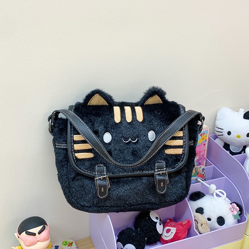 Gențiță plușată cu pisică, clutch de mână pentru femei