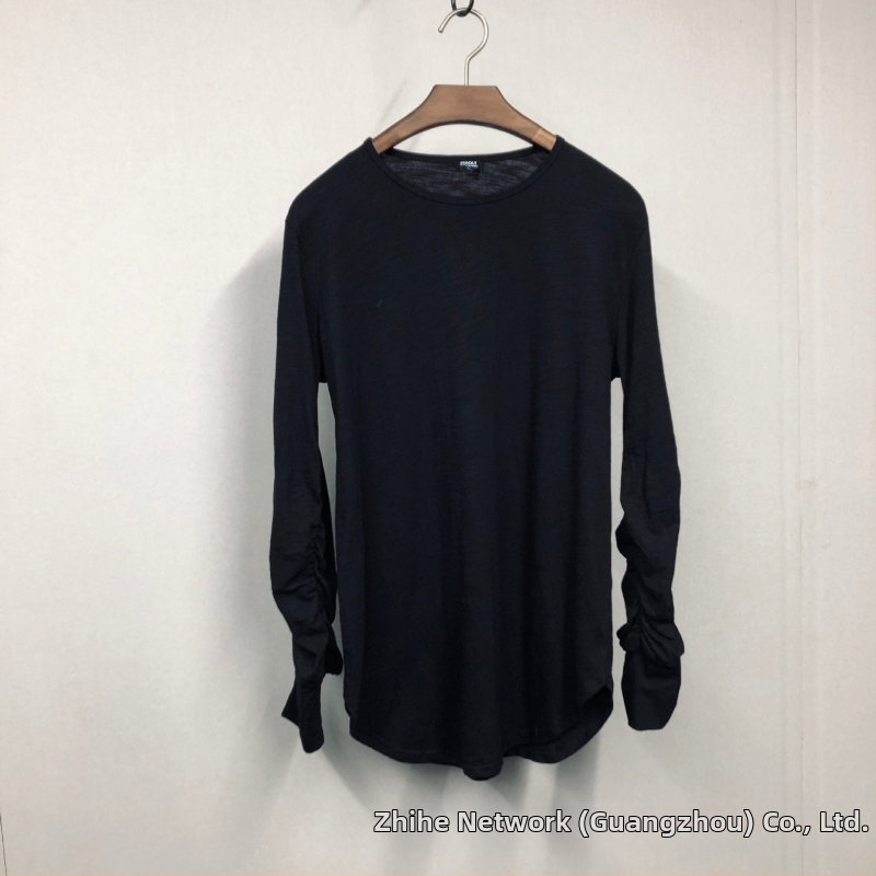 Tmavé retro vyprané skladané tričko s dlhým rukávom na gombíky pre mužov, voľný streetwear top