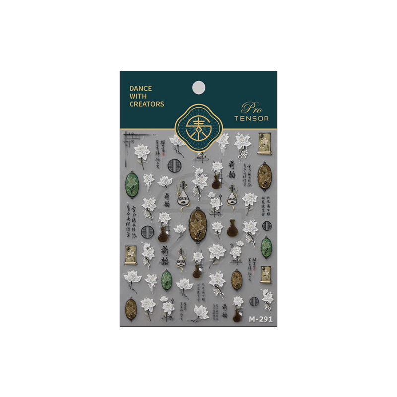 Adezive pentru unghii cu relief, inspirație asiatică, bază adezivă, subțiri și durabile, design floral TS-3598