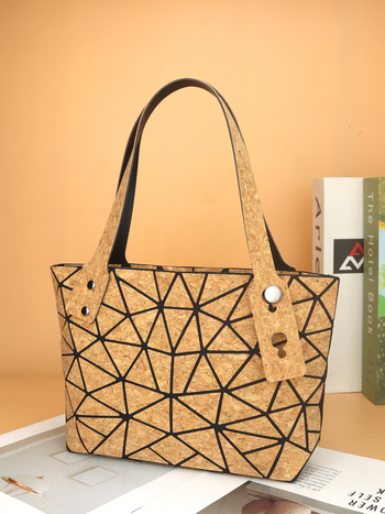 Geantă tote din plută, design romb geometric, stil japonez și coreean, geantă de umăr pentru femei și crossbody