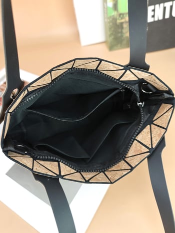 Geantă tote din plută, design romb geometric, stil japonez și coreean, geantă de umăr pentru femei și crossbody