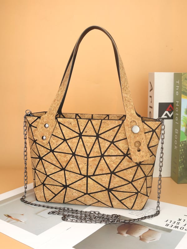Geantă tote din plută, design romb geometric, stil japonez și coreean, geantă de umăr pentru femei și crossbody