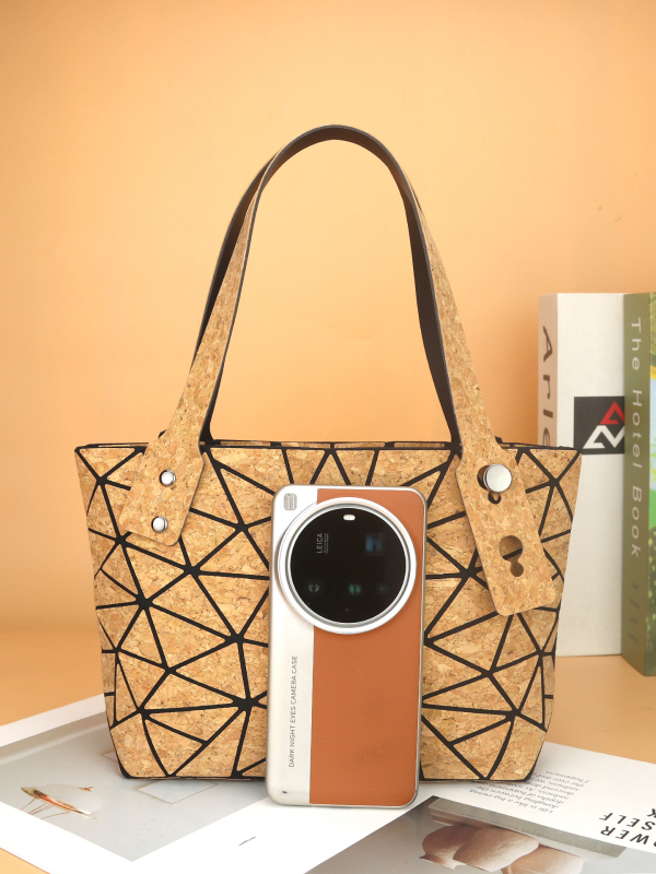 Geantă tote din plută, design romb geometric, stil japonez și coreean, geantă de umăr pentru femei și crossbody