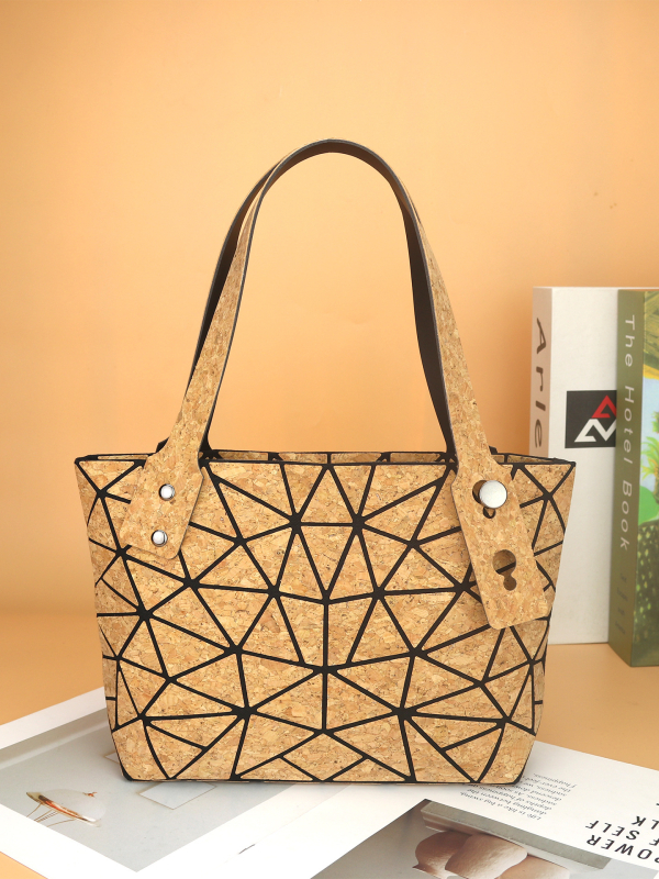 Geantă tote din plută, design romb geometric, stil japonez și coreean, geantă de umăr pentru femei și crossbody