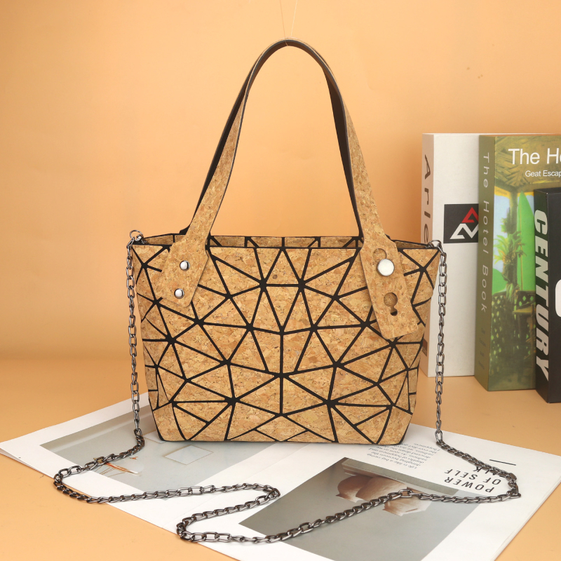 Geantă tote din plută, design romb geometric, stil japonez și coreean, geantă de umăr pentru femei și crossbody