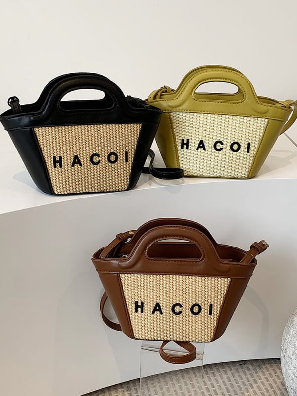 Geantă damă împletită 2026 cu design personalizat cu literă, geantă crossbody cu o singură curea, stil coreean coș