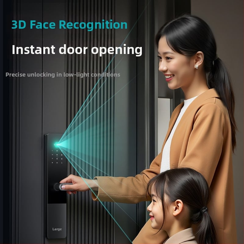Încuietoare AI cu alimentare dublă, amprentă și recunoaștere facială pentru uși din lemn — încuietoare electronică inteligentă cu parolă