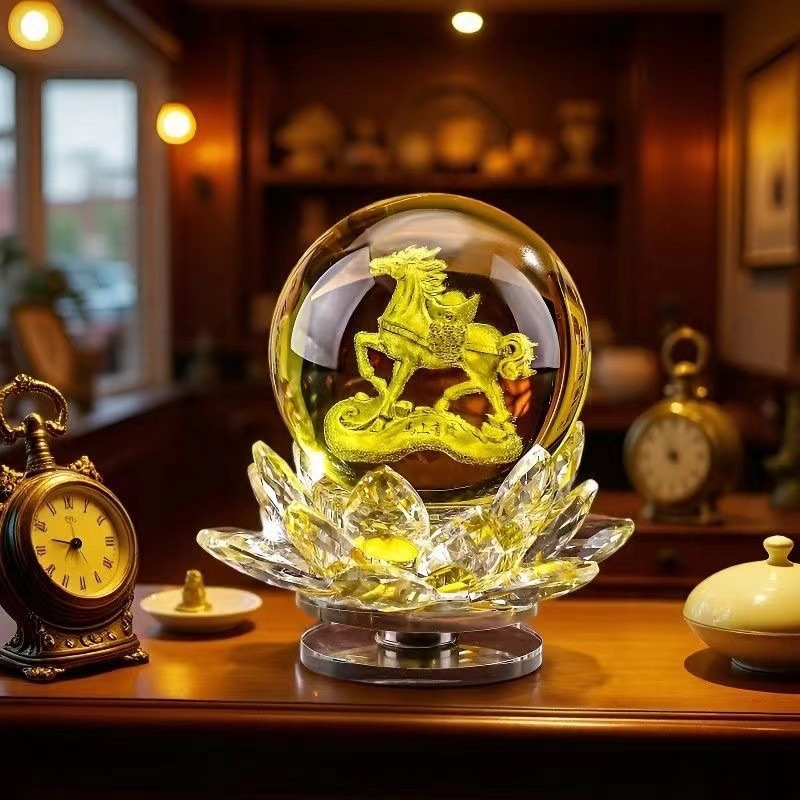 Ornament din cristal de înaltă calitate, în formă de floare de lotus, pentru decor interior; potrivit pentru sufragerie, suport TV, hol și dulap de vin.