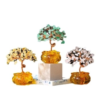Arbore de noroc din cristal Citrin, cu bol pentru comoară, decor pentru casă și birou