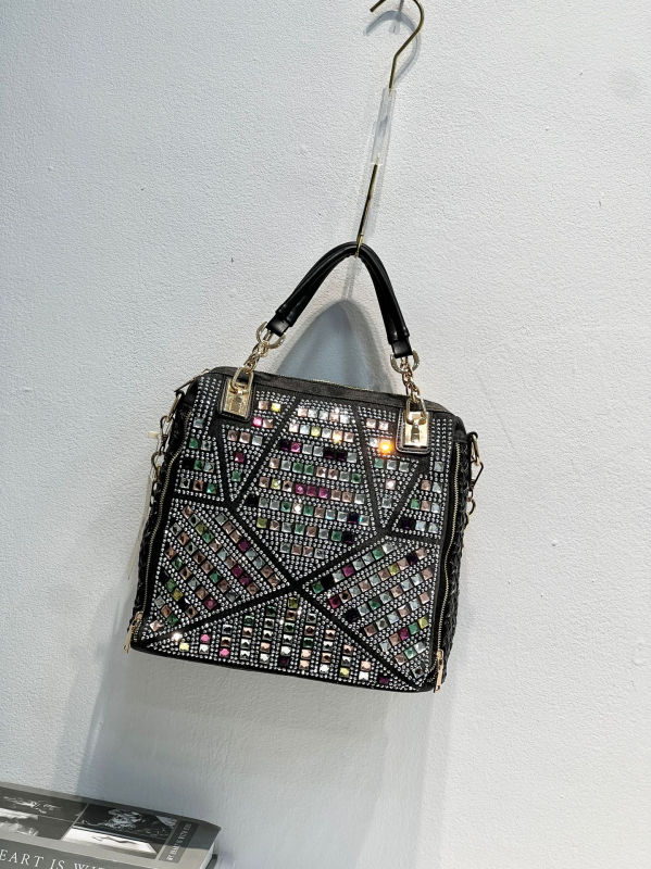 Geantă de damă din denim cu strasuri, ornamente diamantate, țesută, capacitate mare, pentru umăr și crossbody