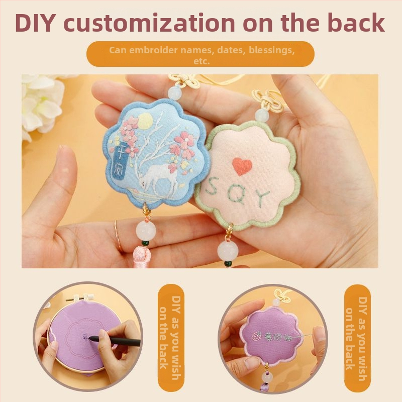 Kit DIY de broderie în punct cruciu: talisman de protecție pentru mașină, săculeț parfumat portabil, cadou făcut manual pentru iubit