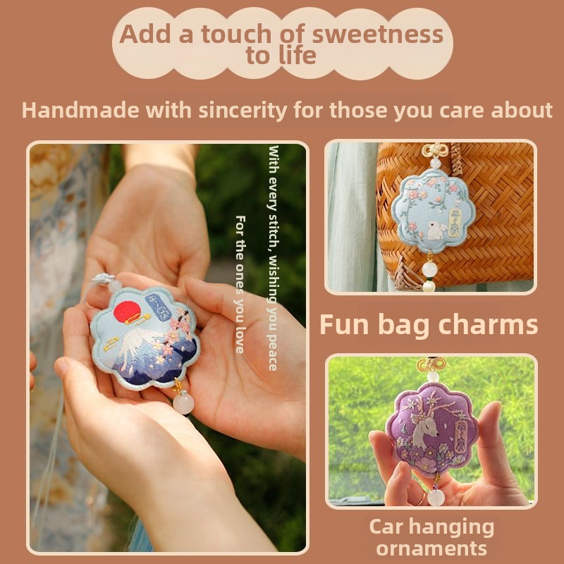 Kit DIY de broderie în punct cruciu: talisman de protecție pentru mașină, săculeț parfumat portabil, cadou făcut manual pentru iubit