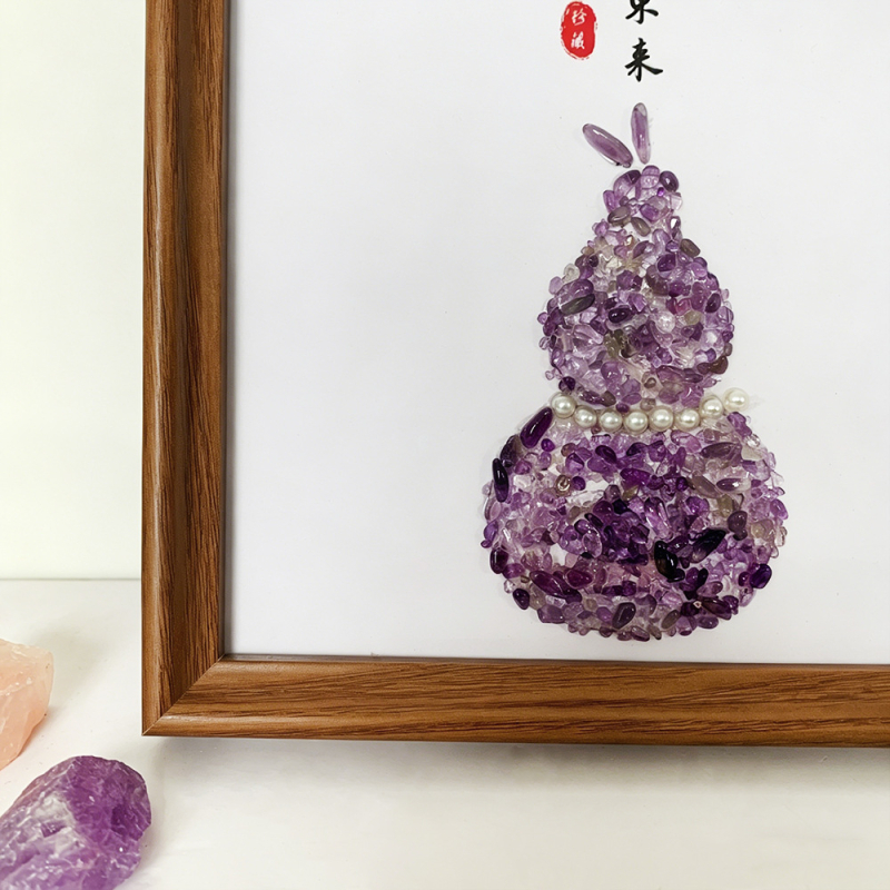 Ramă în formă de dovleac din fragmente de ametist natural, decor pentru casă, ornament feng shui mov