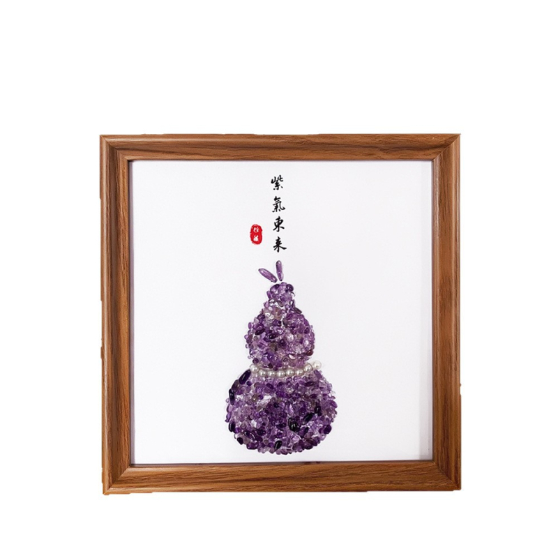 Ramă în formă de dovleac din fragmente de ametist natural, decor pentru casă, ornament feng shui mov