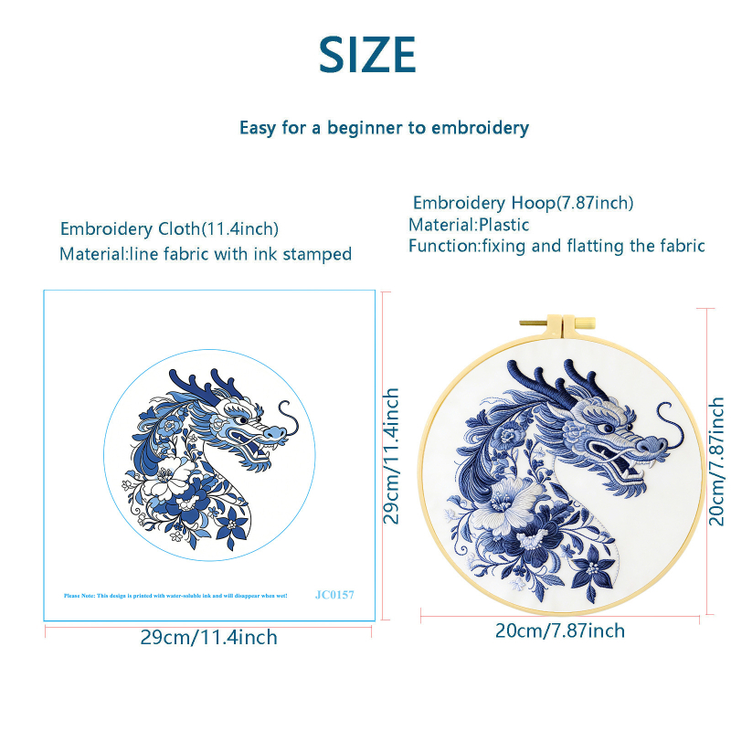 Tablou brodat cu dragon bleu‑alb, în stil nou chinezesc, pentru decorul biroului și antreului, piesă decorativă lucrată manual