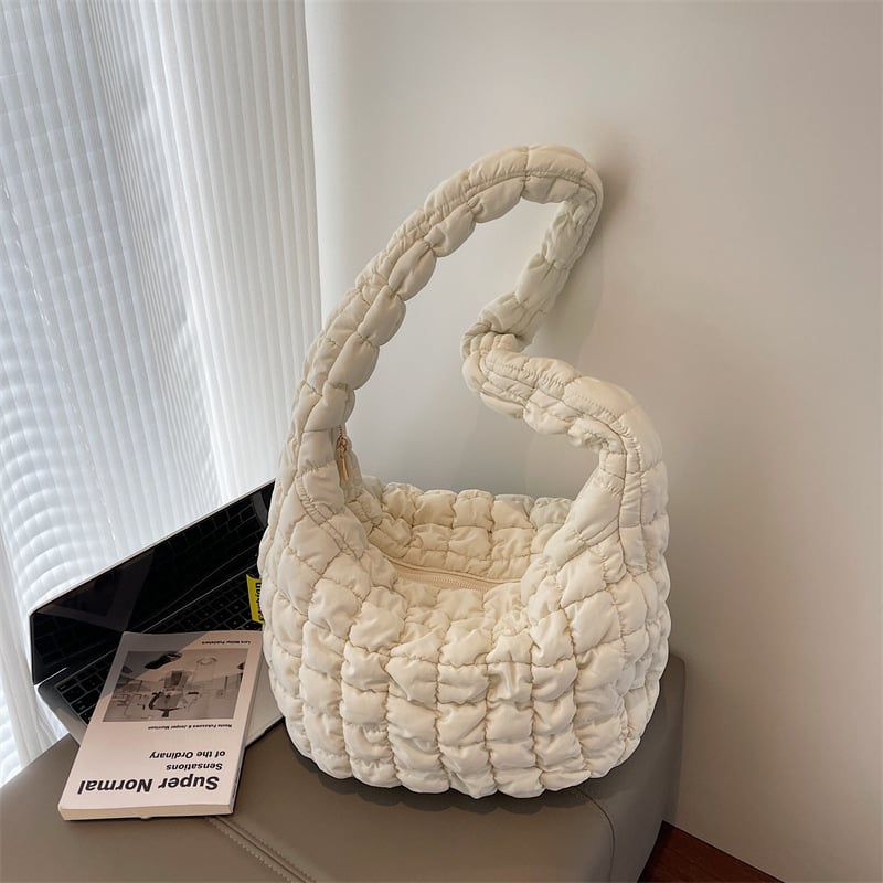 Geantă de mână pentru femei cu pliuri, design în formă de nor, din nylon, capacitate mare, broderie cu fir, versatilă: pentru umăr sau crossbody