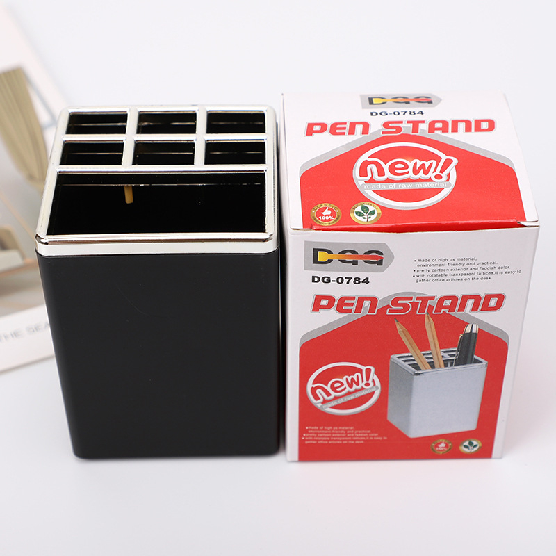 Suport pătrat de pixuri din plastic pentru birou