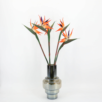 Plantă artificială Pasărea Paradisului cu frunze pentru decorul casei, expoziție pe podea în living.