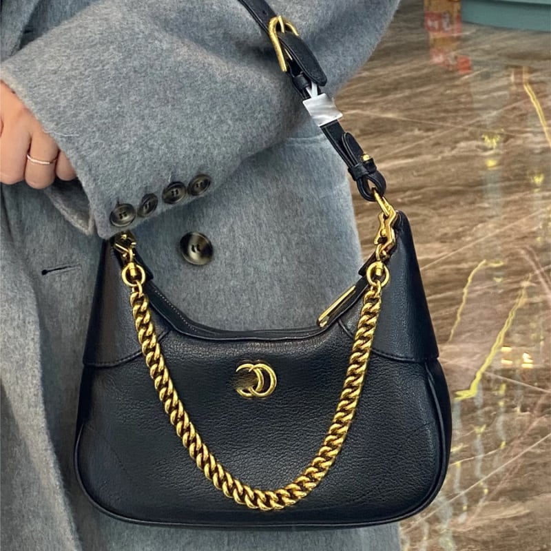 GG2026 Geantă din piele de vițel cu lanț pentru femei, formă de lună, cu un singur curea, crossbody versatilă