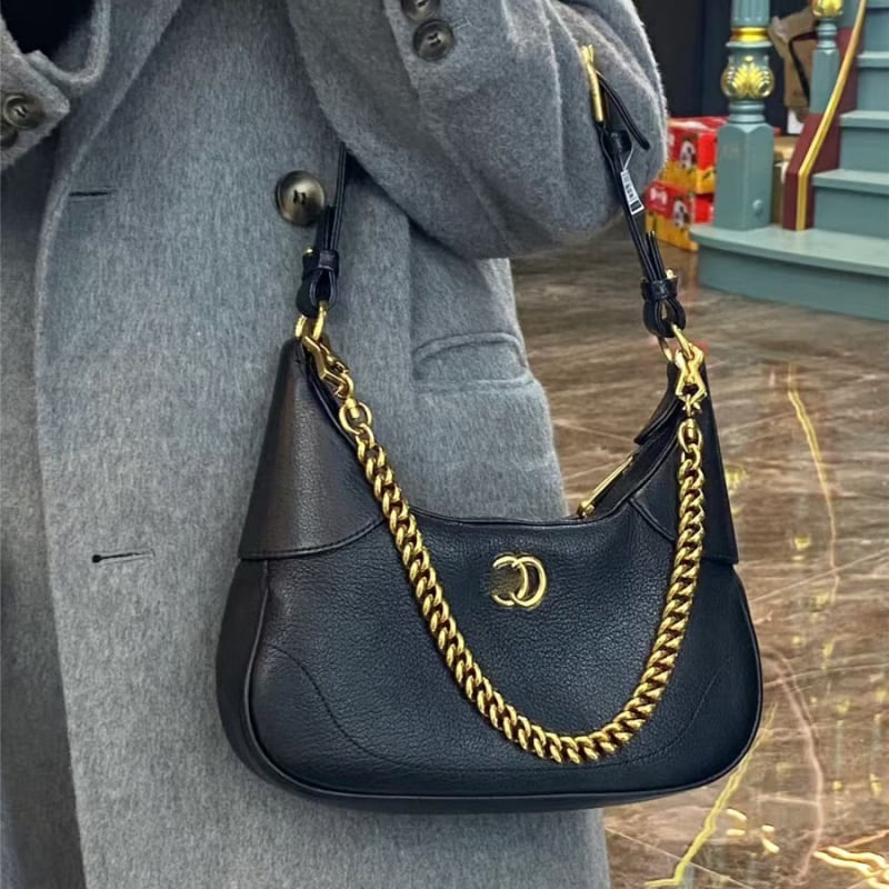 GG2026 Geantă din piele de vițel cu lanț pentru femei, formă de lună, cu un singur curea, crossbody versatilă