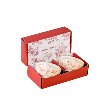 Set ceramic pentru masă cu decor colorat sub glazură, cu boluri și farfurii în cutie cadou, design floral elegant