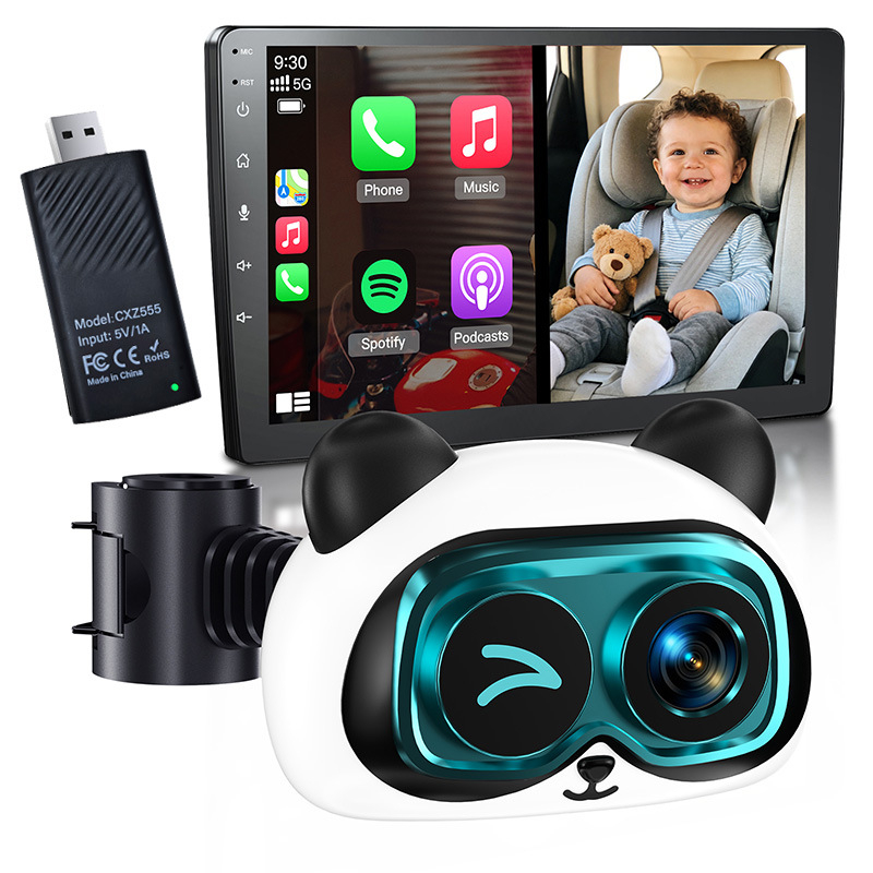 Cameră de monitorizare a bebelușului montată în mașină, cu CarPlay și proiecție pe ecran