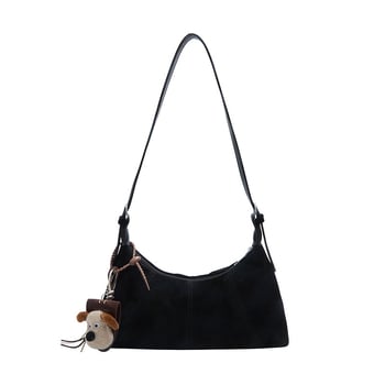 Geantă crossbody vintage din piele ceruită, formă de semilună, capacitate mare, texturată pentru femei, toamnă 2025
