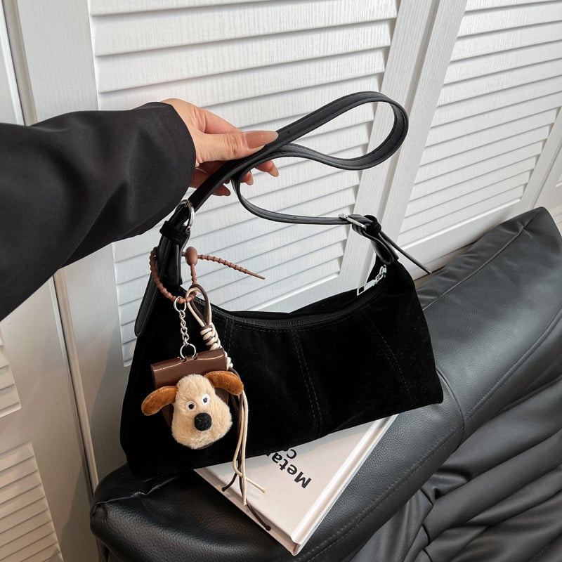 Geantă crossbody vintage din piele ceruită, formă de semilună, capacitate mare, texturată pentru femei, toamnă 2025