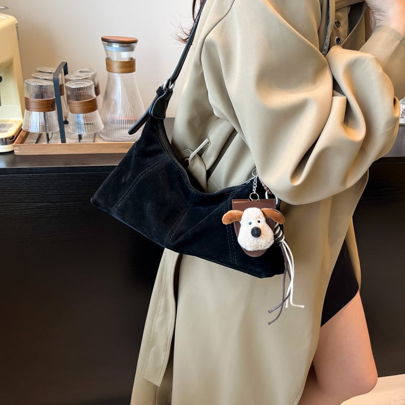 Geantă crossbody vintage din piele ceruită, formă de semilună, capacitate mare, texturată pentru femei, toamnă 2025