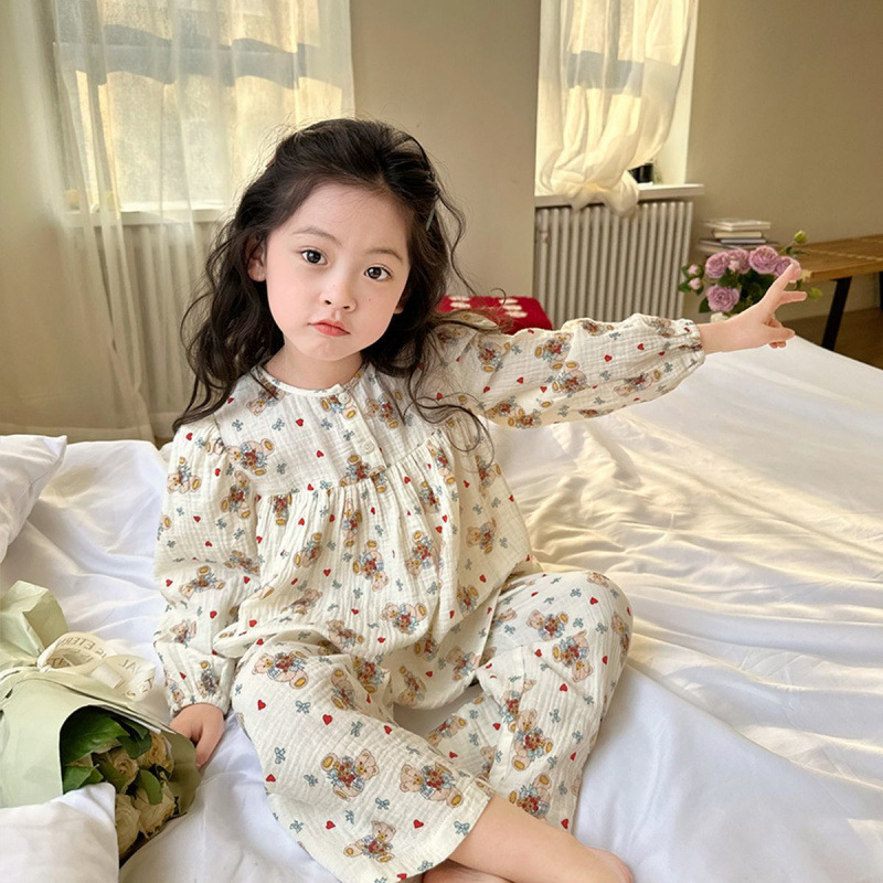 Set pentru fete, strat subțire cu mâneci lungi și pantaloni lungi, haine de casă și pijama pentru primăvară și toamnă