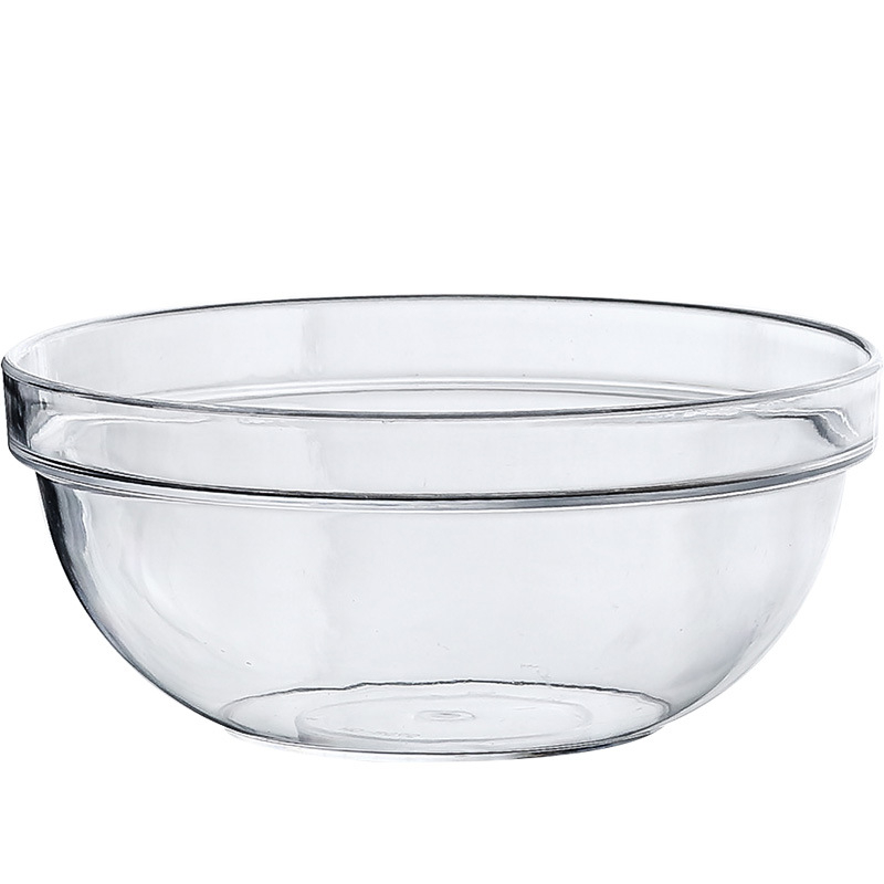 Vas rotund din acrilic, transparent, pentru salate, deserturi, gustări și fructe; potrivit pentru hoteluri și baruri.